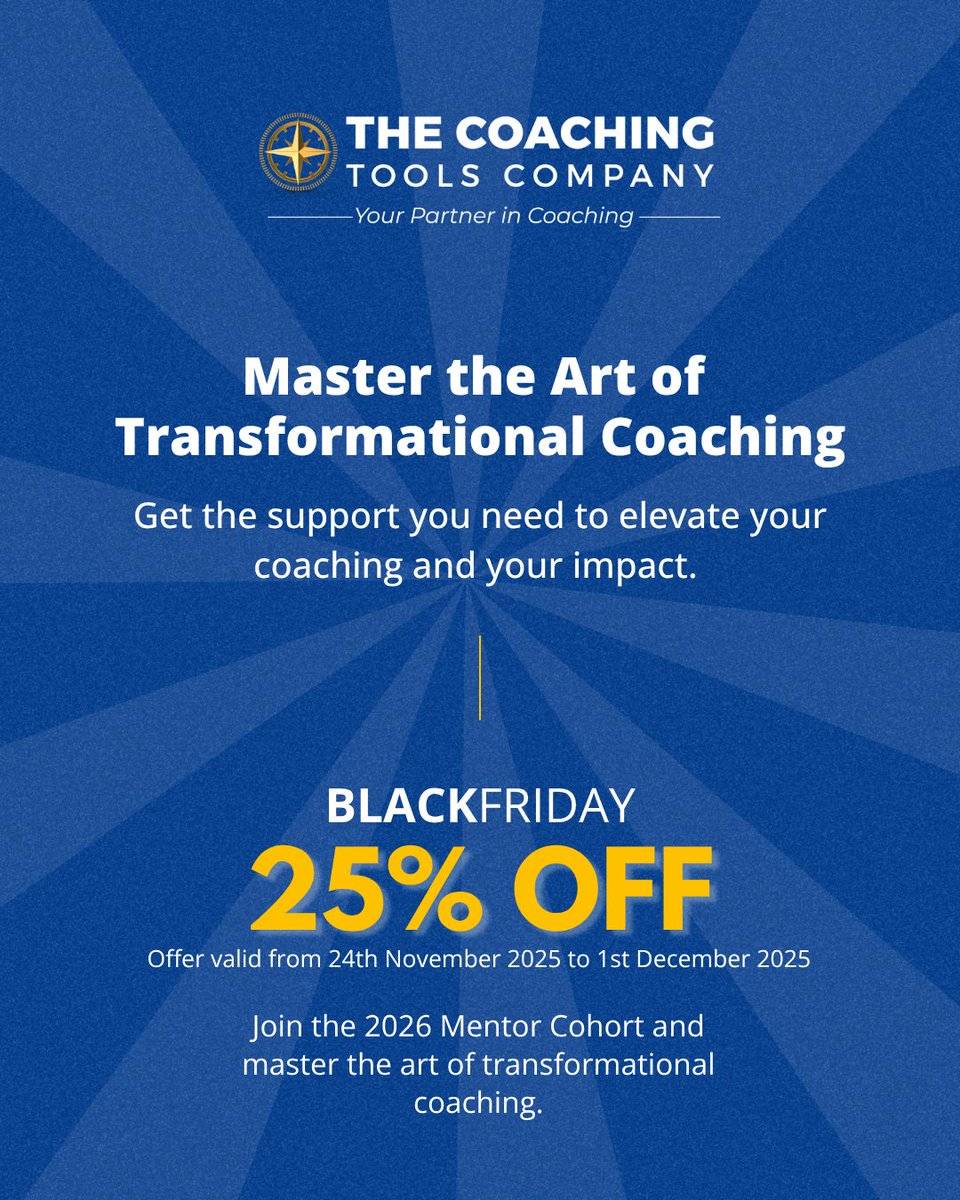 ToolsForCoaches's tweet image. To be truly transformational as a coach, intention isn’t enough.
You need structure, guidance &amp;amp; expert support — that’s what the TCTC Mentor Program delivers.
🎯 Black Friday: 25% OFF
📅 Ends Dec 1, 2025
tools.coach/MP_BF2025
A decision your future self will thank you for.