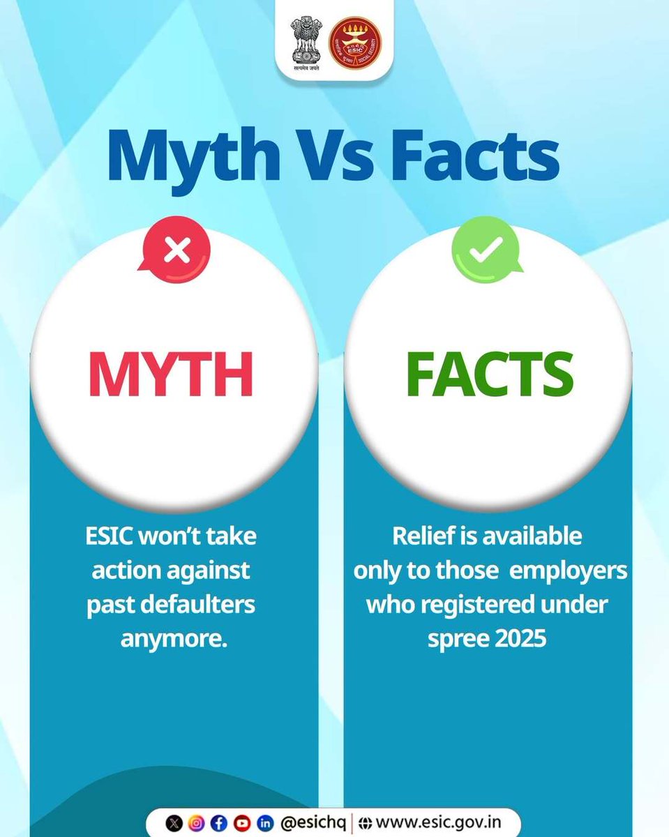 ESIC_RO_CHENNAI's tweet image. Myths create doubt, but facts build trust!  

With the right facts, social security becomes stronger than ever. Learn the truth about SPREE 2025 and safeguard your future with ESIC!  

#ESIC #SPREE2025 #MythVsFact
