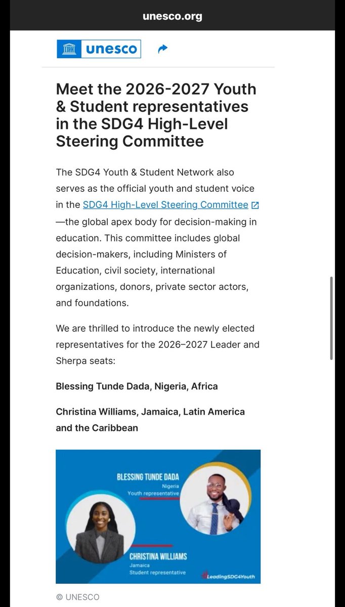 Blessingmentor's tweet image. From a rural classroom to the global decision-making table. 
Honoured to be elected Africa Youth Rep &amp;amp; HLSC Youth &amp;amp; Student Leader for the 2026–2027 UNESCO SDG4 Network 

Out of nearly 5,000 applicants from 167 countries, @Education2030UN selected 110 young leaders
#SDG4 #UNESCO