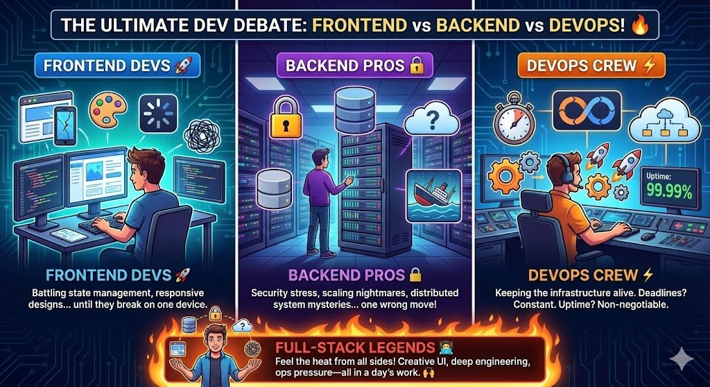BuildFastWithAI's tweet image. Frontend devs fight the impossible pixel battle. 

Backend devs pray their microservices don’t revolt. 

DevOps team? Always on call, keeping chaos at bay! 😂🔥

Which team has it harder? Sound off! 👇 

#FrontendVsBackend #DevOps #DeveloperLife #FrontendDev  #backenddevloper