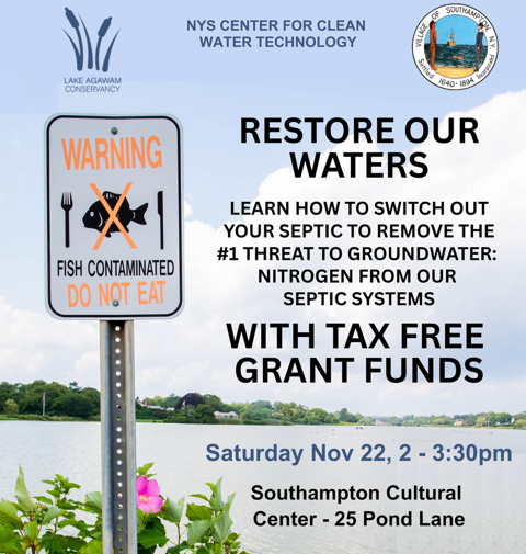nysccwt's tweet image. Center leadership were on hand to cover the current state of Southampton Village&apos;s water bodies and discuss the new low-nitrogen septic options from start to finish. #lakeagawam #Southampton lakeagawam.org/upgrade-your-s…