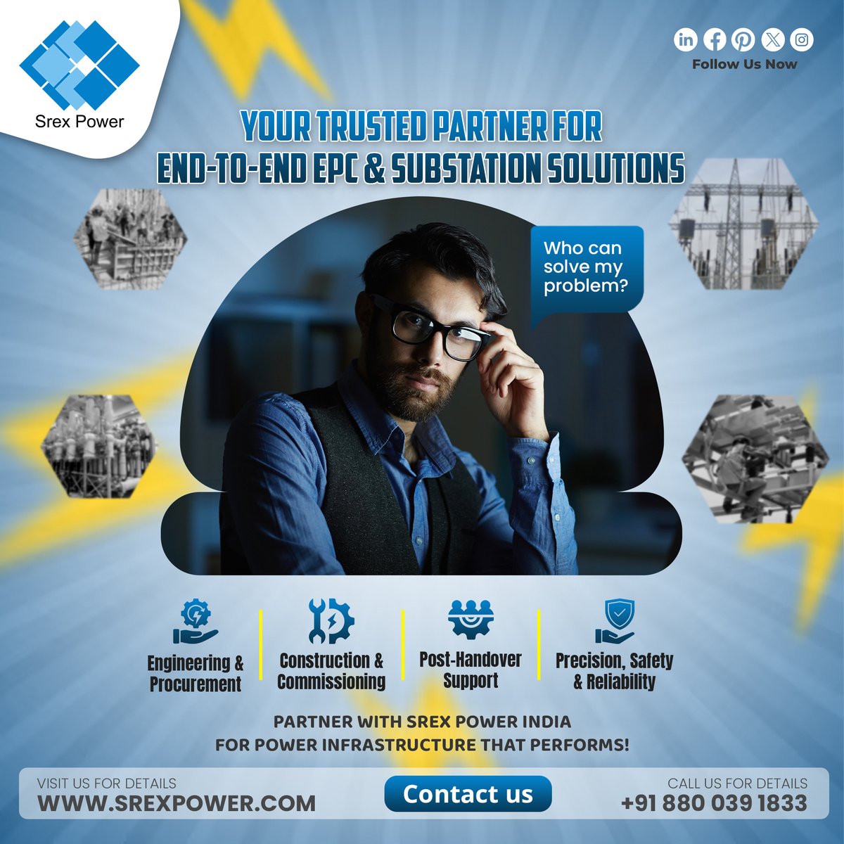 srexpowerindia's tweet image. Who can solve my problem? ⚡ With Srex Power India, get end-to-end EPC, precise substation solutions, and post-handover support. We deliver safe, reliable, and timely power infrastructure every time. 🏗️🔧 #SrexPowerIndia #EPCProjects #SubstationSolutions