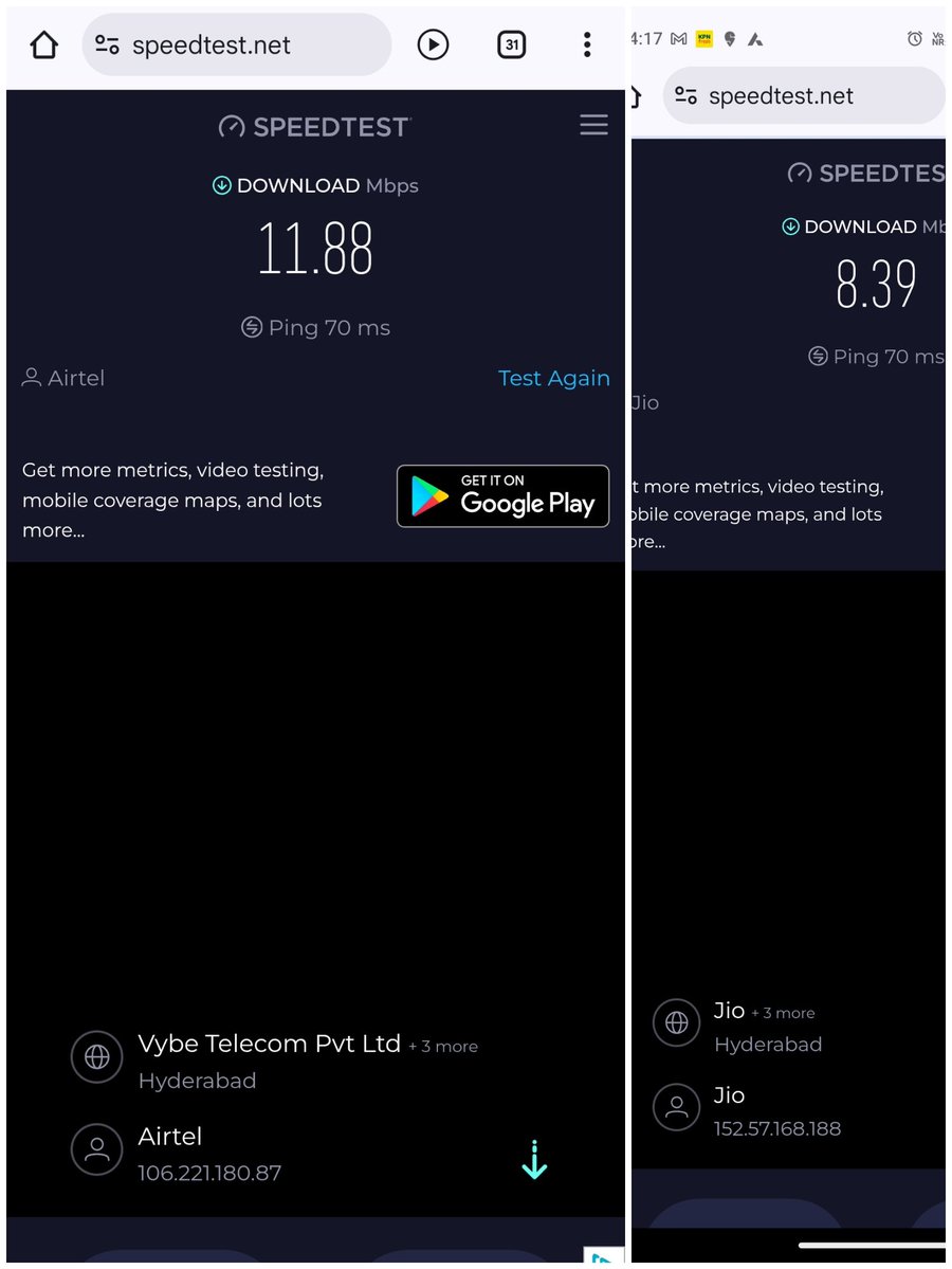Umamahesh8899's tweet image. Both @Airtel_Presence @airtelindia  &amp;amp; @reliancejio @JioCare 
Greatest 5G-- #Networks in the World!!  

Please spread the Great News &amp;amp; celebrate @BBCBreaking @DeccanChronicle @DeccanHerald  

Special thanks to @TRAI -)