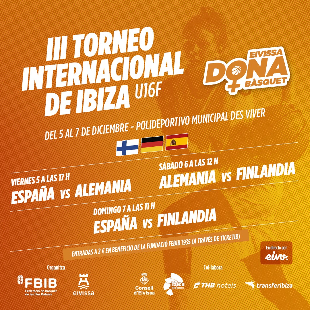 🎫 Ja pots adquirir les teves entrades per l' #EivissaDonaBàsquet

🗓️ 5-7 desembre
📍 Es Viver
🏆 Torneig Internacional U16F

🇪🇸 <a href="/BaloncestoESP/">Baloncesto España</a> 
🇩🇪 <a href="/DBB_Basketball/">Dt. Basketball Bund</a> 
🇫🇮  <a href="/basketfinland/">Basketball Finland</a> 

🎫 Cost de 2€ a benefici de la <a href="/FEBIB1935/">Fundació FEBIB1935</a> 

🖇️ ticketib.com/es/organizers/…

#IllesDeBàsquet
