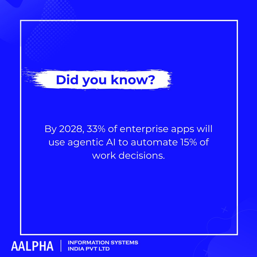 aalphaindia's tweet image. Did you know? By 2028, 33% of enterprise apps will use agentic AI to automate 15% of work decisions.

#agenticai