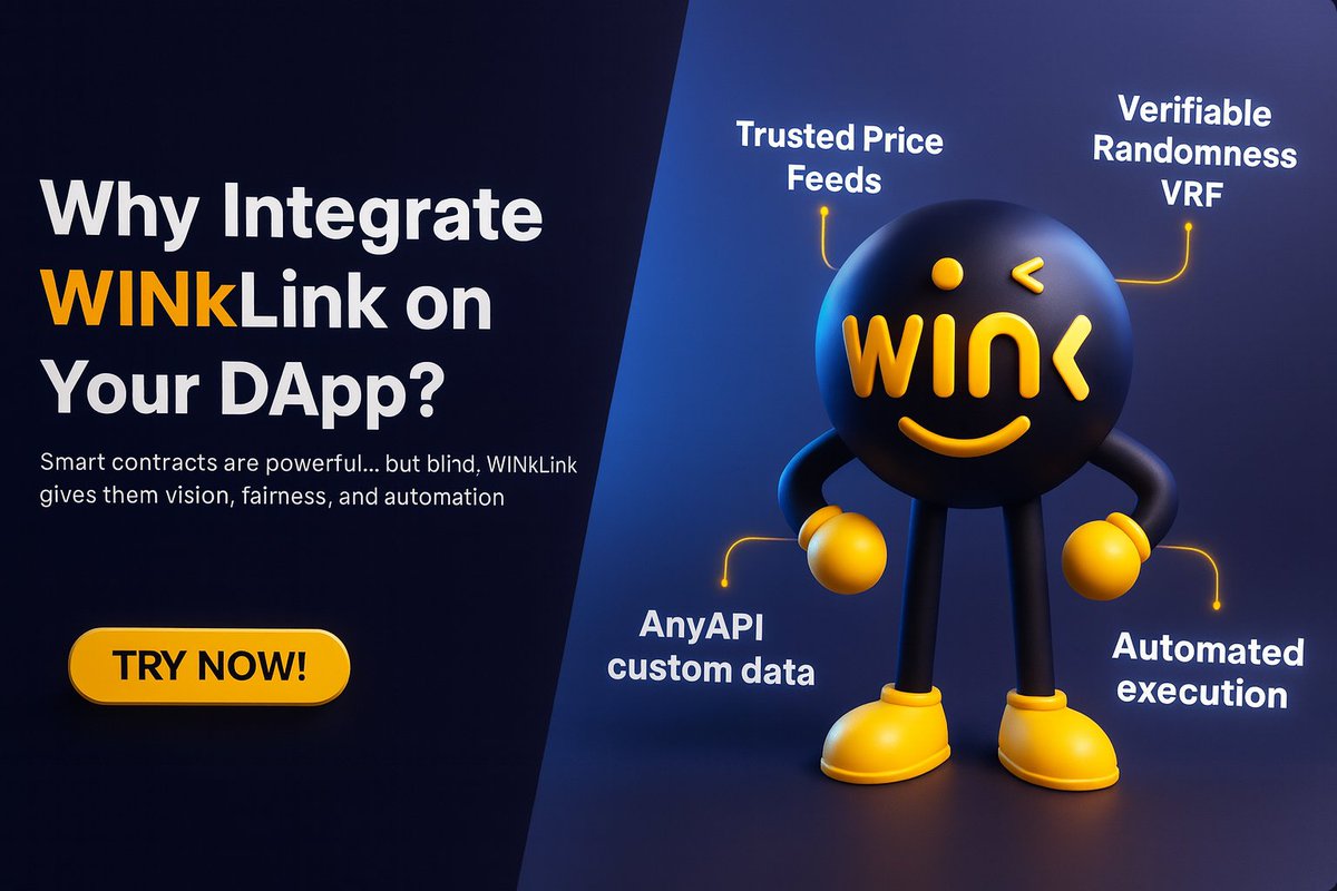 e_etini's tweet image. 𝗪𝗵𝘆 𝗜𝗻𝘁𝗲𝗴𝗿𝗮𝘁𝗲 𝗪𝗜𝗡𝗸𝗟𝗶𝗻𝗸 𝗼𝗻 𝗬𝗼𝘂𝗿 𝗗𝗔𝗽𝗽?

As developers, we know smart contracts are powerful, but limited. They can’t see market data, verify randomness, react automatically, or pull information from the real world. Without an oracle, a DApp is…