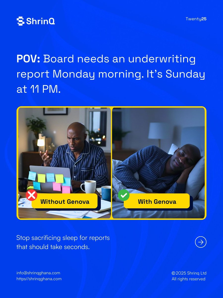 shrinqghana's tweet image. Stop sacrificing weekends for reports that should take seconds.
Your underwriting team shouldn&apos;t be working Sundays.
See how Genova Insurance saves you time and headaches.

#GenovaInsurance #Underwriting #InsuranceTech #RiskManagement #Underwriters #Insurance
#InsuranceOperations