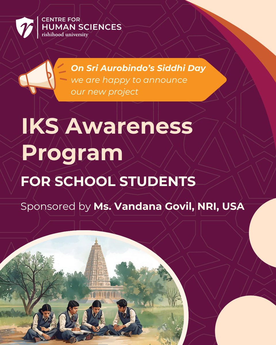 rishihoodCHS's tweet image. On the auspicious occasion of 𝐒𝐫𝐢 𝐀𝐮𝐫𝐨𝐛𝐢𝐧𝐝𝐨’𝐬 𝐒𝐢𝐝𝐝𝐡𝐢 𝐃𝐚𝐲,⁣ we are delighted to announce our new initiative:
𝐈𝐧𝐝𝐢𝐚𝐧 𝐊𝐧𝐨𝐰𝐥𝐞𝐝𝐠𝐞 𝐒𝐲𝐬𝐭𝐞𝐦𝐬 (𝐈𝐊𝐒) 𝐀𝐰𝐚𝐫𝐞𝐧𝐞𝐬𝐬 𝐏𝐫𝐨𝐠𝐫𝐚𝐦 𝐟𝐨𝐫 𝐒𝐜𝐡𝐨𝐨𝐥 𝐒𝐭𝐮𝐝𝐞𝐧𝐭𝐬⁣