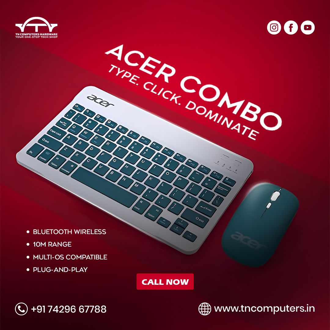 Tncomputerstech's tweet image. The Acer Wireless Combo is here!
✅ Bluetooth
✅ 10m range
✅ Multi-OS support
✅ Plug-and-play
Clean. Silent. Powerful.
Upgrade your desk setup today. #AcerCombo #WirelessTech #TNComputers