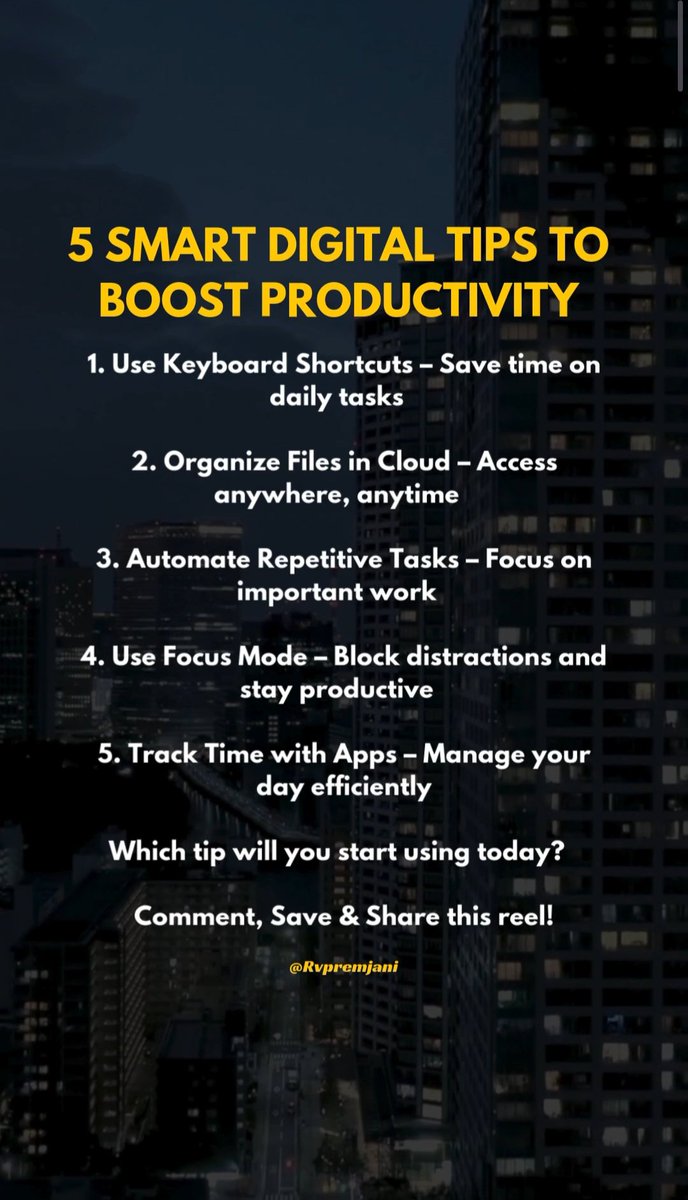 rvpremjani's tweet image. 5 digital habits that make your work faster and your day easier.
Small changes. Big impact.
Which one are you trying today?

#Productivity #DigitalTips #SmartWork #Rvpremjani