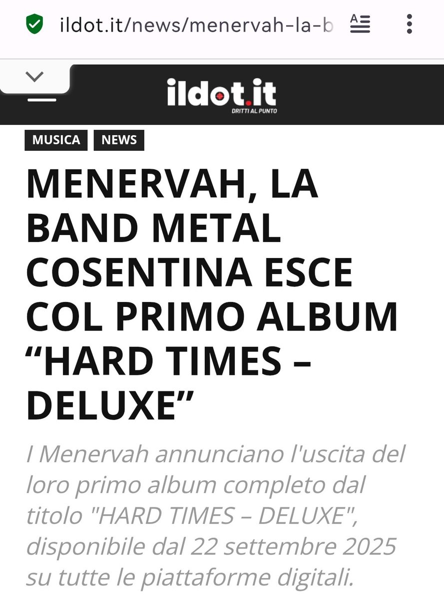 Grazie ildot.it! 🎧🎙️

ildot.it/news/menervah-…

#menervah #menervahband #metal #heavymetal #calabria #metalcalabrese #metallocalabrese #alternativemetal #metalcosentino #cosenza #cosenzametal #metalheads