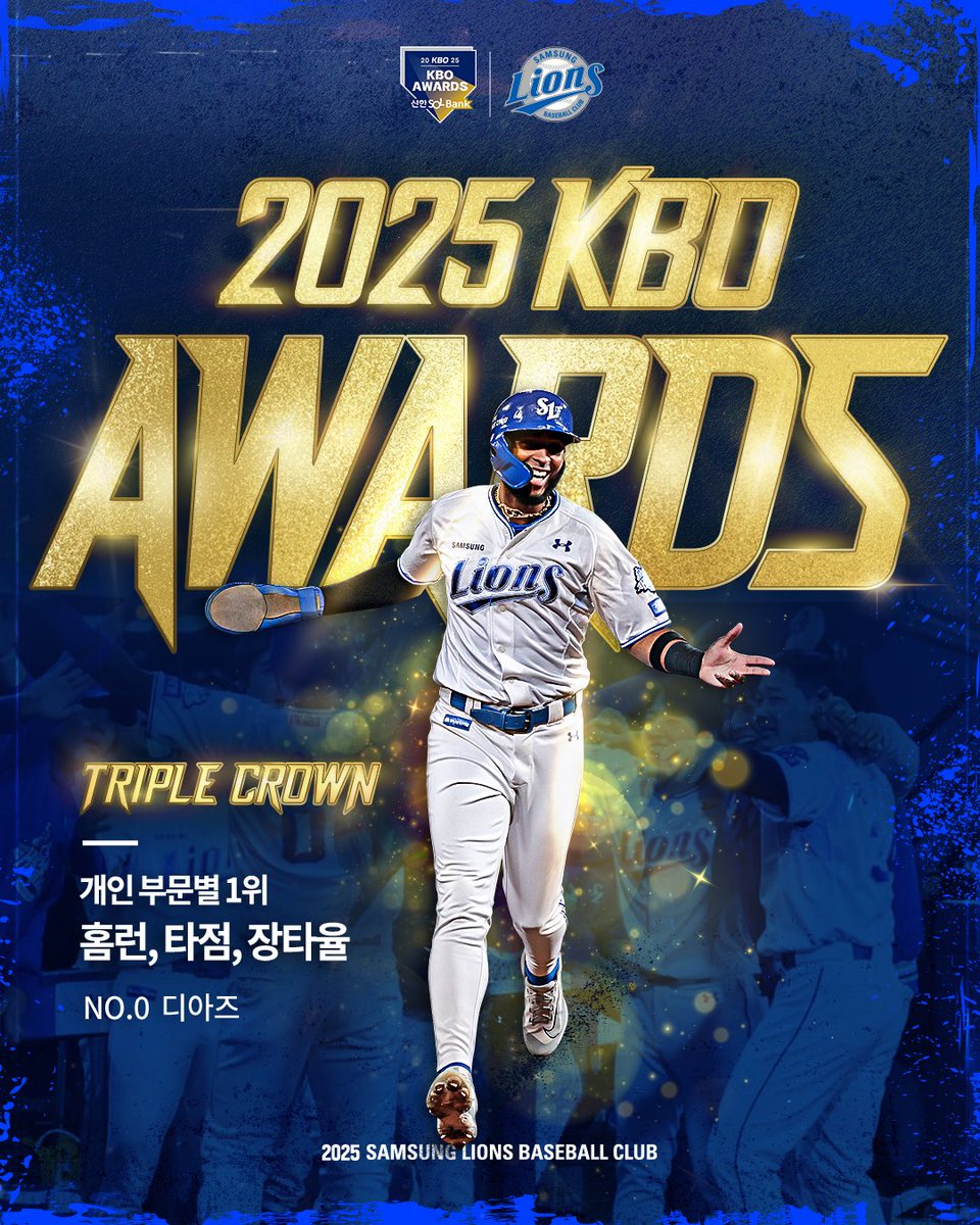 🏆2025 KBO 시상식🏆

개인 부문별 1위🏅
홈런, 타점, 장타율 디아즈🎉

수상을 진심으로 축하드립니다!