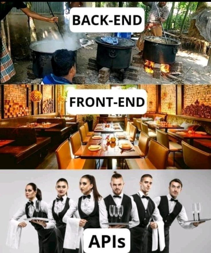 arugee001's tweet image. When you finally understand how websites actually work 😂💻  
Back-end: cooks the logic  
Front-end: serves the vibe  
APIs: the real MVPs running in between 🍽️🧠  

#WebDev #TechHumor #ProgrammingMemes