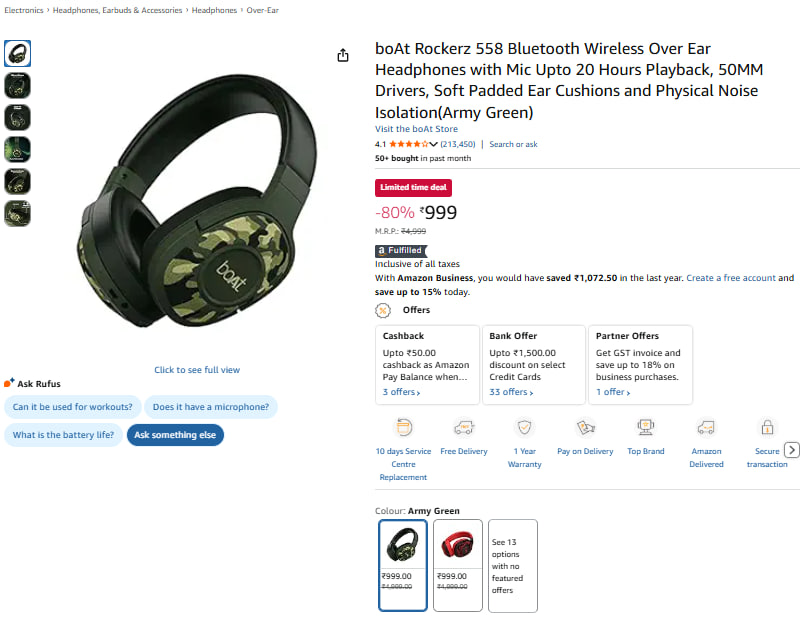 Deals_Spy's tweet photo. Fast 🎧 boAt Rockerz 558 Bluetooth Headphones @ ₹999 [80% OFF]

🔗 https://t.co/FyMy3kCJX8 https://t.co/5fX7sumcgR