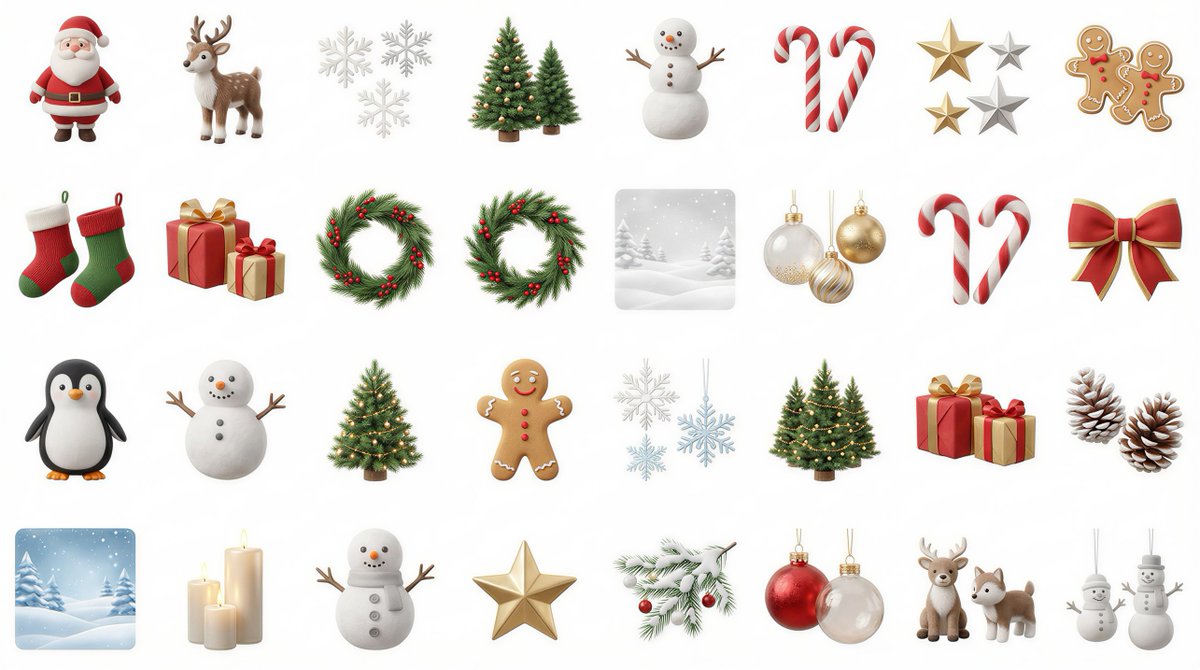 MRO_Design's tweet image. nano banana proすごい。
クリスマスのWEBデザインに使える装飾の作成をお願いしたらこういう画像を出してくれる。

しかもテイストやカラーも自由自在。
微妙な変更も思った通りに細かく調整できる。
ここからパーツ取りして自由にデザインを装飾していける。

すごい時代になったな～～！！