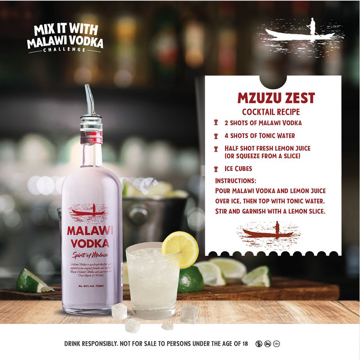 Here's how you can make the Mzuzu Zest 🍋

Bright, crisp, and full of northern freshness — a clean Malawi Vodka mix. 

#MixItWithVodka 
#TheSpiritofMalawi