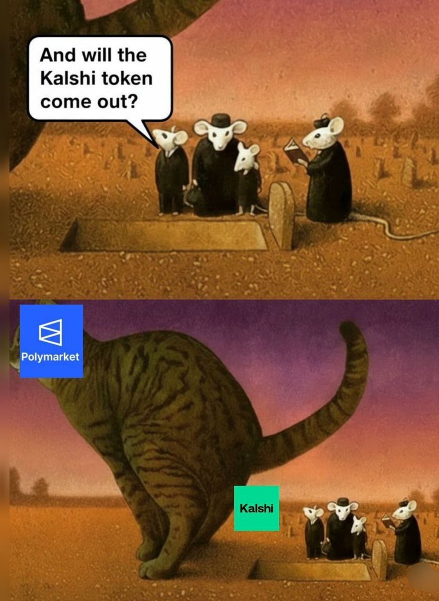 BitKitik's tweet image. My prediction for the Kalshi token: it’ll drop around the same time we find its remains under this cat 🐱🪦
Rest in peace to our FOMO 🕯️

Imagine how many prediction markets have already closed on Polymarket while we’re just standing here 🤯📉

Mice, stop crying 🐭💧
Polymarket…