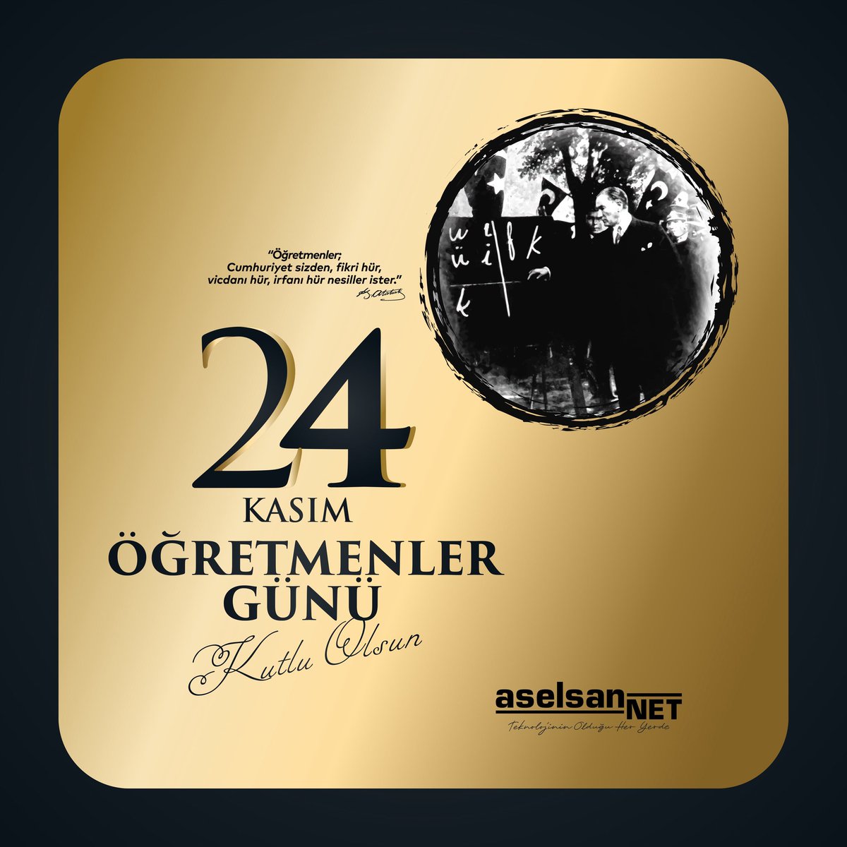 AselsanNET_TR's tweet image. Türkiye’nin geleceğini bilgi, emek ve sabırla inşa eden tüm öğretmenlerimizin 24 Kasım Öğretmenler Günü’nü kutluyoruz.🇹🇷

Aydınlık yarınlara yürürken; ilham veren, yol gösteren, teknoloji ve bilimin ışığını genç nesillere taşıyan tüm eğitim neferlerine şükranlarımızla……