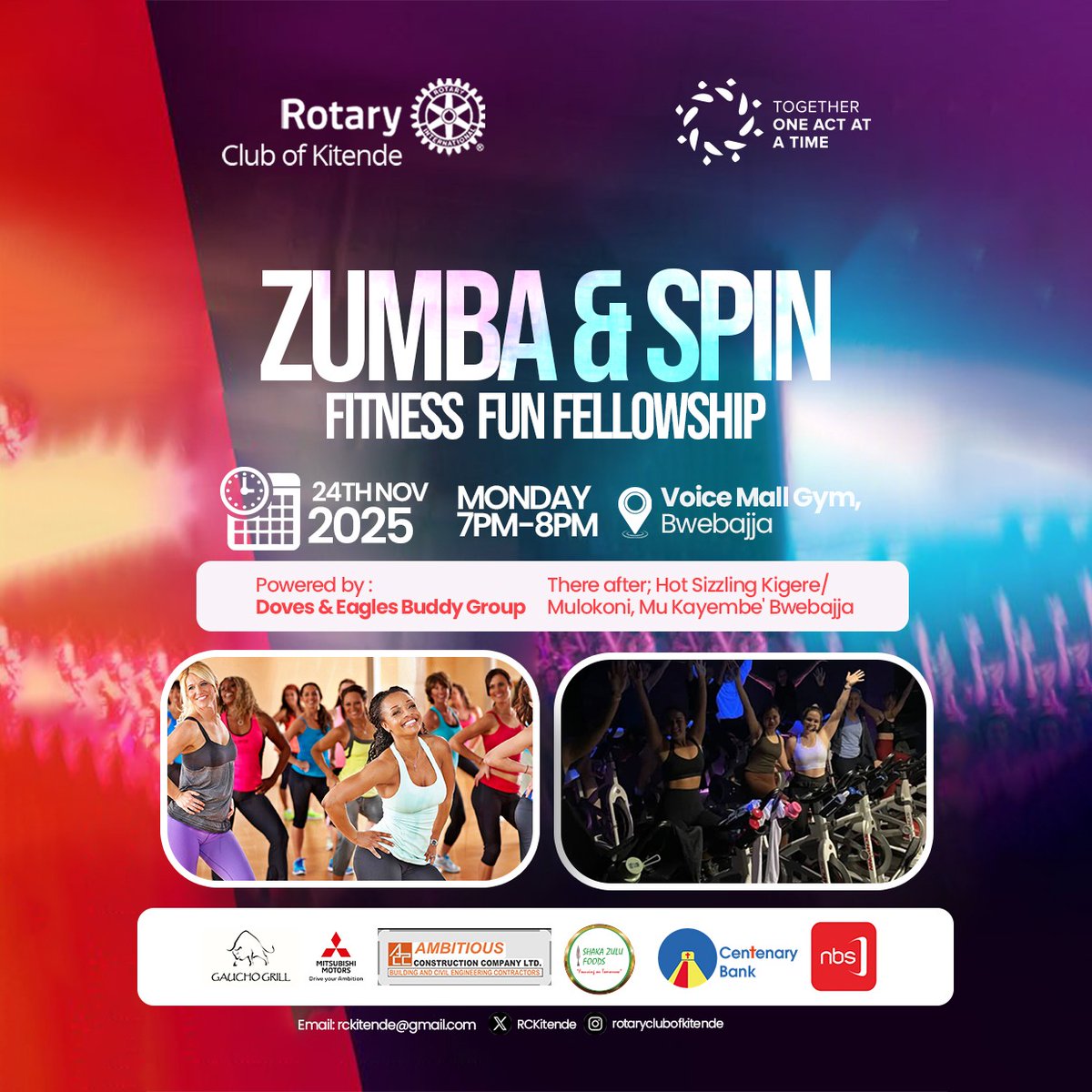 Dear Rotarians, Rotaractors &amp; Friends of Rotary, 

"Your body might be officially requesting a break from the sofa 

Don't miss the post-workout &amp; recovery session! With Sizzling Kigere/Mulokoni " at Nyama Choma, Bwebajja