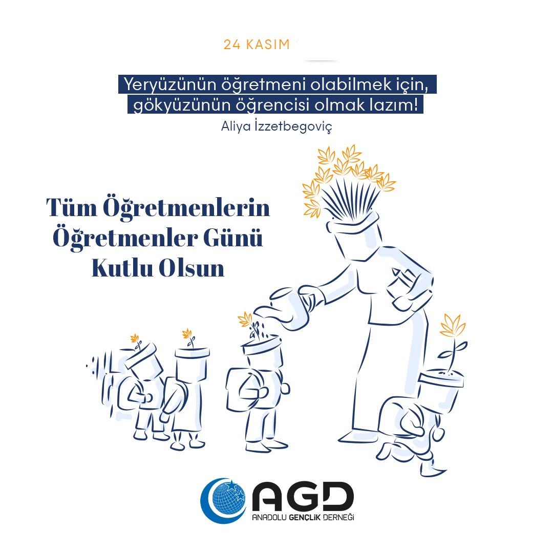 agdbalikesir's tweet image. &quot;Yeryüzünün öğretmeni olabilmek için, gökyüzünün öğrencisi olmak lazım!&quot;

Aliya İzzetbegoviç

Tüm öğretmenlerimizin 24 Kasım Öğretmenler Günü&apos;nü tebrik ederiz.

#ÖğretmenlerGünü