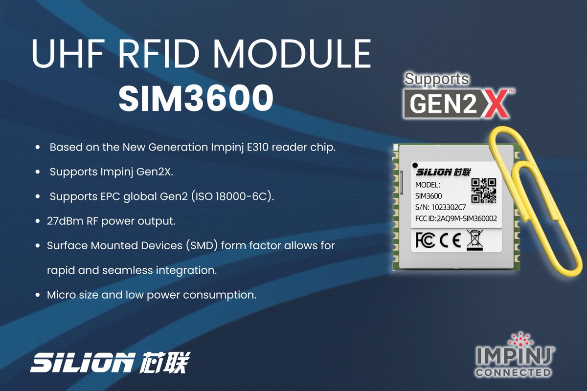Buy UHF RFID Module SIM3600 based on Impinj 310 Reader Chip by SILION TECH (RFID Suppliers &amp; Solution Providers).

Visit us!
en.silion.com.cn

#uhfrfidmodulesim3600 #SIM3600 #rfidtechnology #rfidsolutions #RAINRFID #rfidmodules #uhfrfid #siliontech #rfidreader #RFID