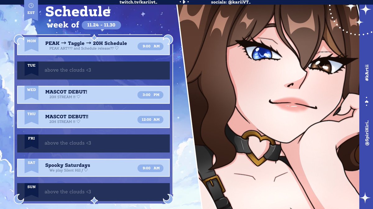 kariiVT_'s tweet photo. ♡ Nov.24 - Nov.30 Schedule ♡
THIS WEEK IS THE WEEK!!! <33
Last week of November, meaning, last week until holiday celebrations, but who said we can't celebrate early?
I'm so excited for this week! <3
⟣ PEAK & Art
⟣ MACOT DEBUT
⟣ Silent Hill f
#kARTii #kariivt
⤷ Link In Bio 🤍 ⤶