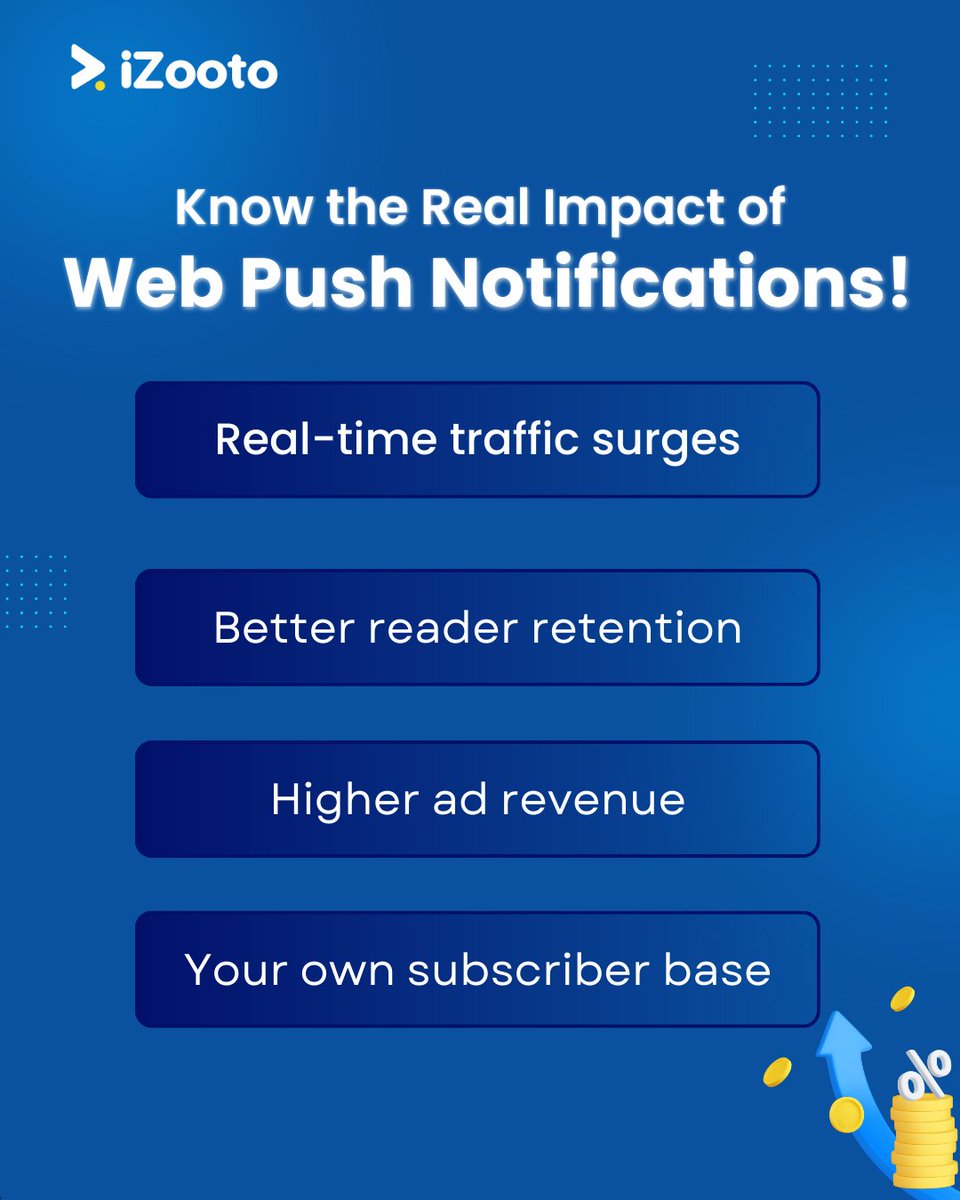 iZootoTeam's tweet image. Why #Webpushnotifications work:
• Reach opted-in readers in real time
• Own your audience, no app, no algorithm gatekeepers
• Target by beat/region/device to stay hyper-relevant
• Build a  habit with AM/PM briefs and live story updates
Implement #Webpush now, with iZooto!
