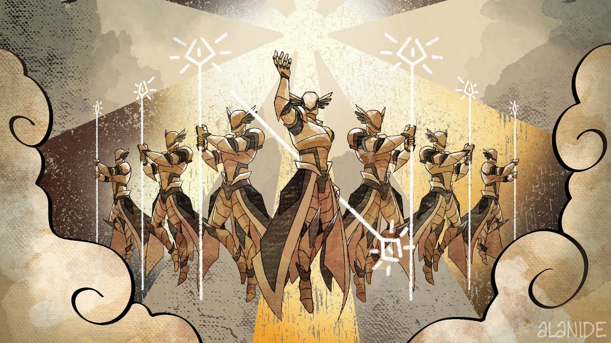 alanide_arts's tweet image. The seven archangels from my OC story! A piece that I&apos;d rather not draw again but I did have fun trying to color this 🪽