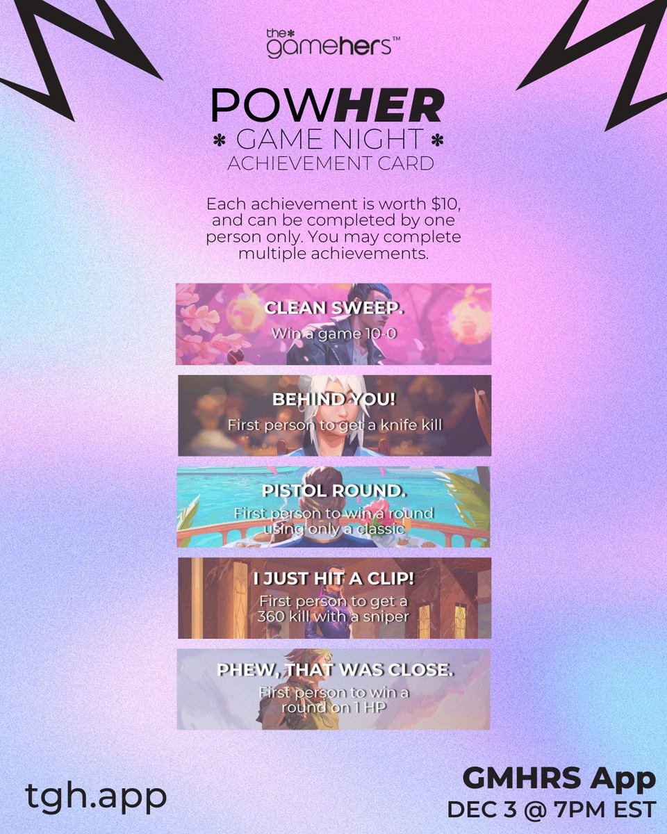 thegamehers's tweet image. Our VALORANT Winter Circuit 1v1 Tournament continues on Dec. 3 🏆❄️ FREE to join from our app, all skill levels welcome! 🎮 Challenge players in 1v1s to win a $100 cash prize💰 and an exclusive Riot Buddy🔑, plus extras for special challenges! 🎁 RSVP today (🔗 in bio!)