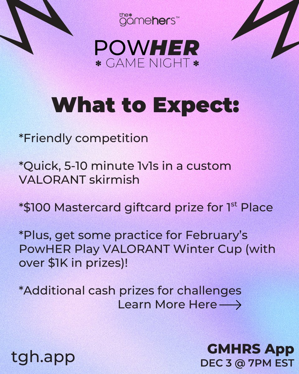 thegamehers's tweet image. Our VALORANT Winter Circuit 1v1 Tournament continues on Dec. 3 🏆❄️ FREE to join from our app, all skill levels welcome! 🎮 Challenge players in 1v1s to win a $100 cash prize💰 and an exclusive Riot Buddy🔑, plus extras for special challenges! 🎁 RSVP today (🔗 in bio!)