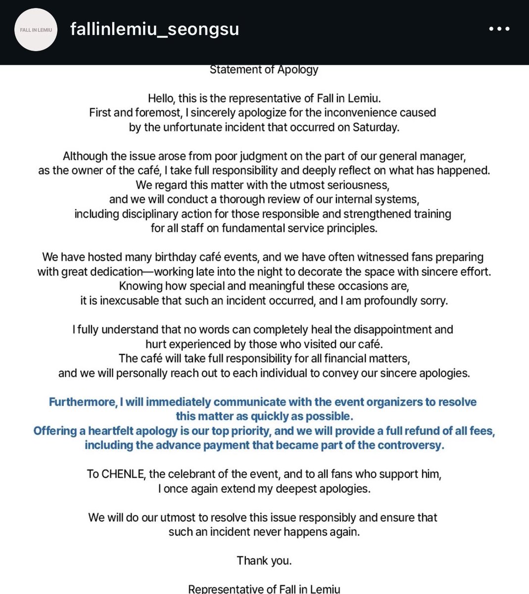 justwannashop's tweet image. ทางร้านออกมาเทคแอคชั่นละ พร้อมผจกร้านคนนั้นเขียนจดหมายขอโทษ ร้านบอกว่าจะคืนเงินค่าเช่าร้านที้จัดคาเฟ่ แล้วก็คืนเงินน้องเล่อที่จ่ายไป 5 แสนวอนด้วย รู้สึกแย่อ่ะ เพราะน้องก็ตั้งใจอยากจ่ายเลี้ยงแฟนๆด้วยตัวเอง แต่ผจรร้านก็คือ 🫩