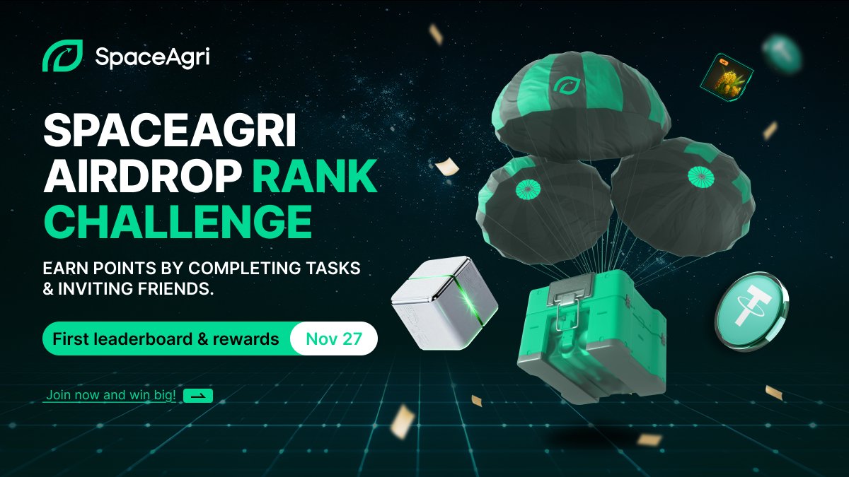 space_agri's tweet image. 🎯 Want to boost your points and climb the leaderboard fast?
✅ Complete daily tasks to steadily earn points
✅ Invite more friends to join and multiply your points
⏰ The event lasts only 2 weeks! The first ranking and rewards will be announced this Thursday (Nov 27) — don’t…