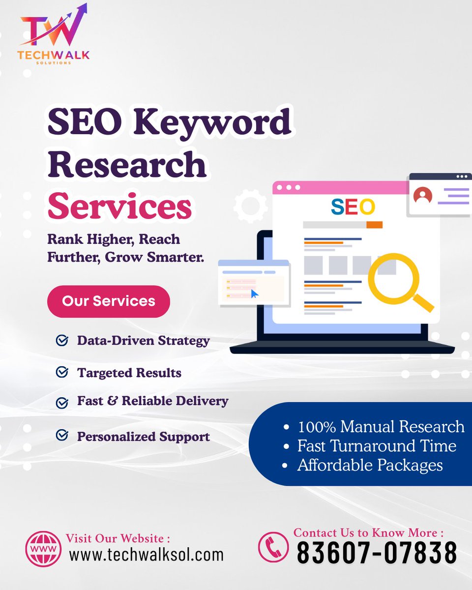SolTechwalk3278's tweet image. Boost your rankings with smart, data-driven keyword research! 🔍📈
Techwalk delivers 100% manual research, fast turnaround &amp;amp; real results.
Let’s grow smarter!

🌐 techwalksol.com
📞 83607-07838

#SEO #KeywordResearch #DigitalMarketing #TechwalkSolutions #OrganicGrowth
