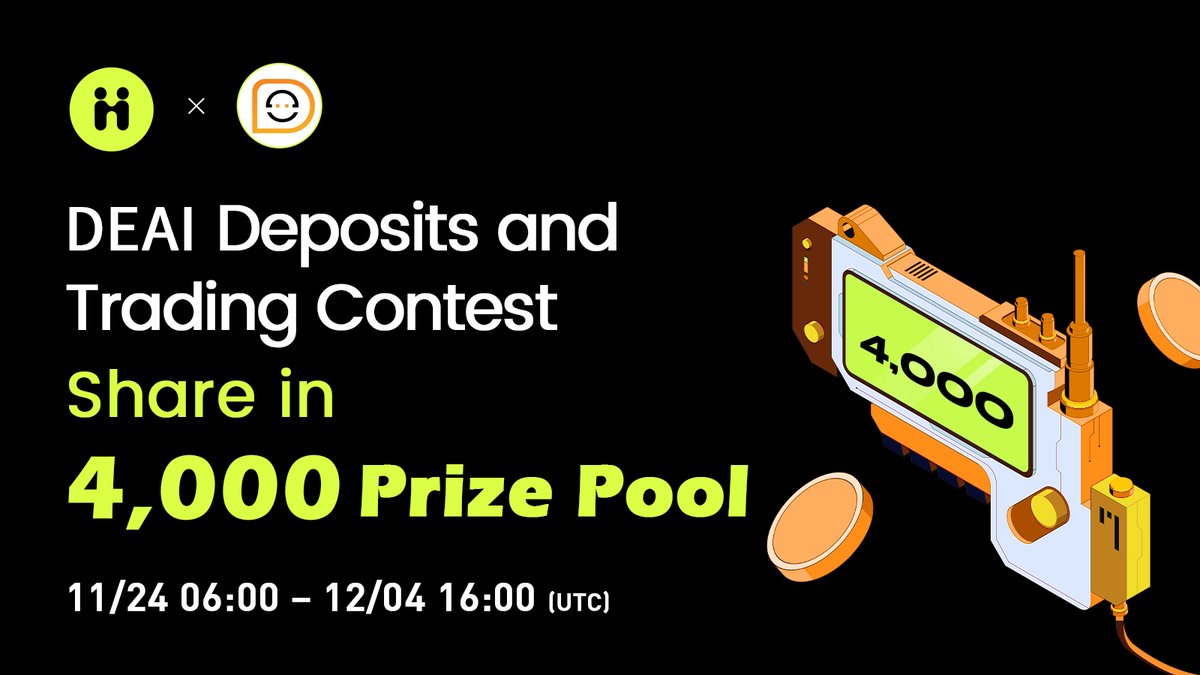 HIBTGlobal's tweet image. 🎁 #Hibt $DEAI Deposits and Trading Competition - Share in $4,000 Prize Pool

⚖️ Trade: hibt.com/trade/DEAI-USDT
✉️ Details: support.hibt.com/hc/en-us/artic…

#DEAI #AI #RWA #CryptoGiveaway #CryptoGem #HibtSpot