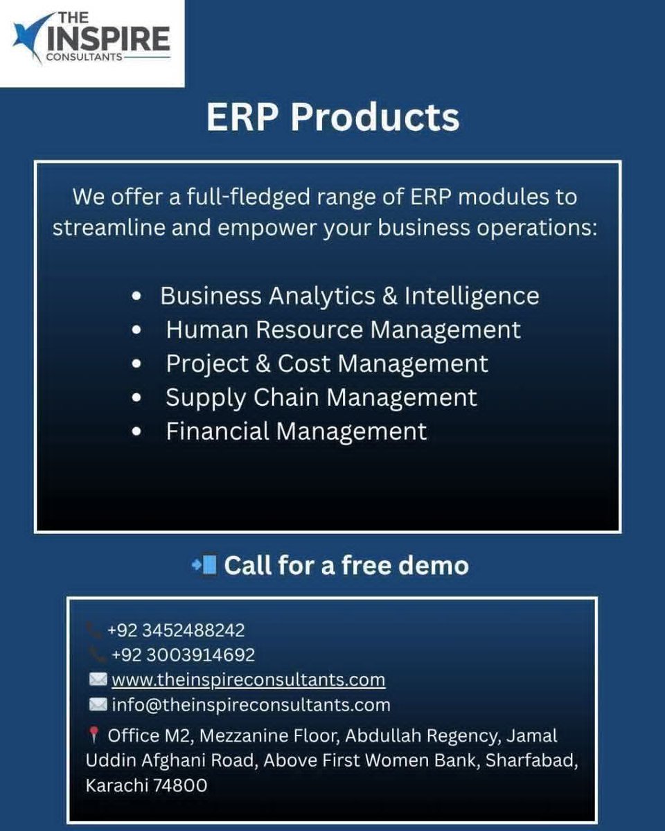 theinspireCons's tweet image. The Inspire Consultants are engaged in providing Erp products. 

#ERPSolutions #EnterpriseSoftware #ERPSystems #BusinessAutomation #CloudERP #ERPIntegration #DataManagement #ERPImplementation #BusinessSoftware #ERPConsulting #WorkflowAutomation #ERPTools
#DigitalTransformation