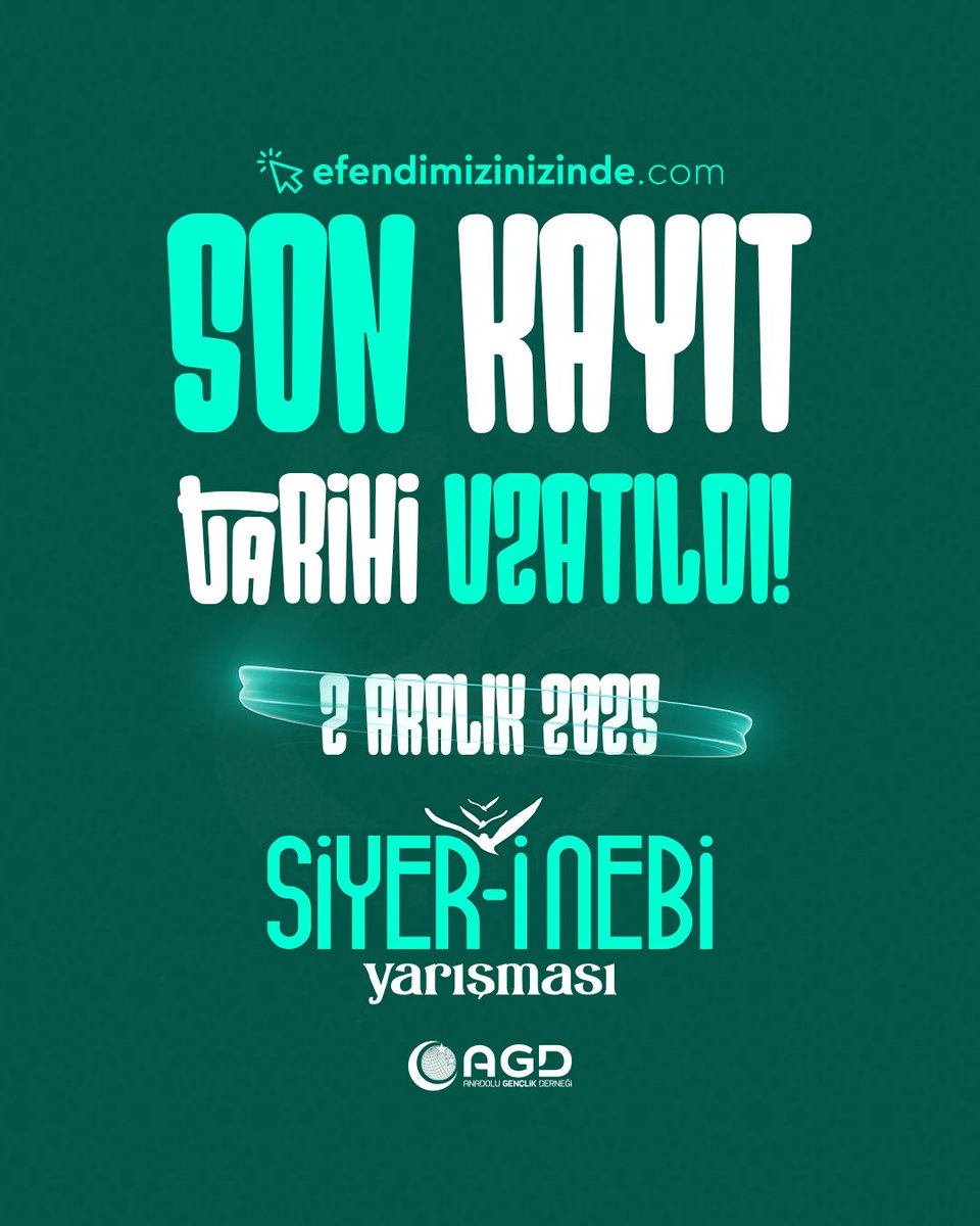 📍Son Kayıt Tarihi Uzatıldı!
Kaybedeni olmayan, kazanımları ömür boyu hayatımızı şekillendirecek Siyer-i Nebi Yarışmasına efendimizinizinde.com adresinden kayıt olabilirsiniz.
📆Son başvuru tarihi: 2 Aralık 2025
✒️Sınav tarihi: 14 Aralık 2025
efendimizinizinde.com🖱️