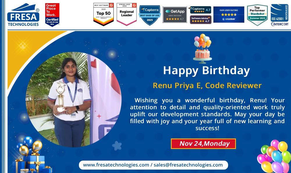 fresatechnology's tweet image. 🎊 Wishing you a wonderful birthday, Renu! 🎈🥳

🔗 Visit us: fresatechnologies.com

#FresaTechnologies #FreightForwarding #ERPforLogistics #SupplyChainTech #FresaGoldERP #SeamlessOperations #DigitalFreight #FreightSolutions #HappyBirthday #Birthday #CelebratingSucces