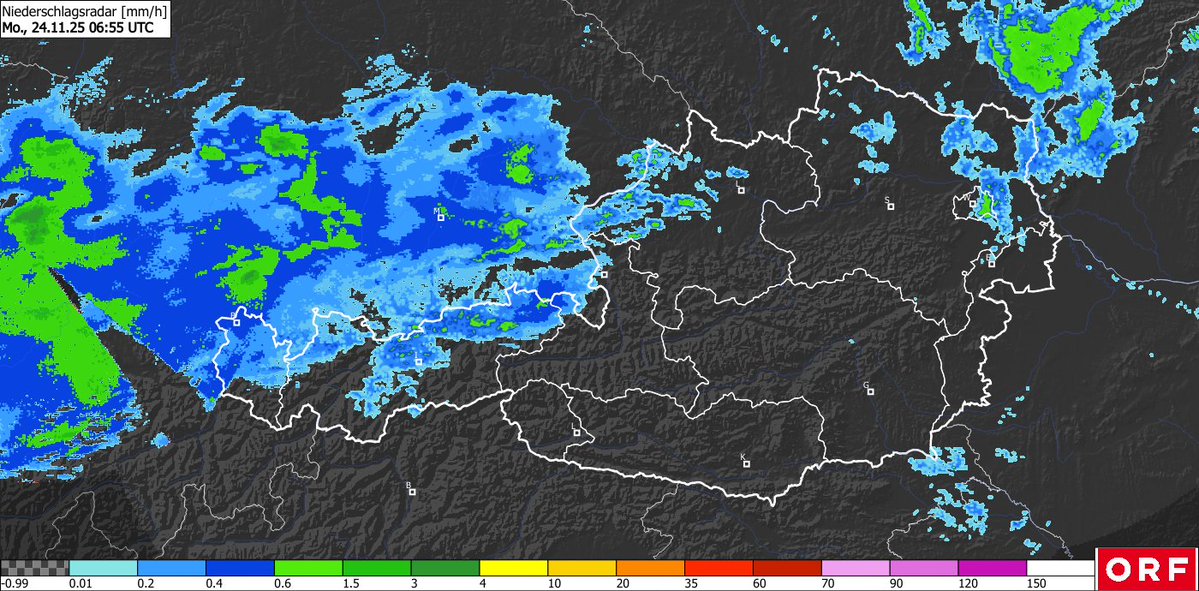Vorsicht: Stellenweise gibt es bis Mittag Glatteis durch gefrierenden Regen, besonders in Teilen Ober- und Niederösterreichs.
Oben ist es nämlich milder geworden, während unten noch die kalte Luft liegt.
z.B. +2° gerade am Jauerling (955m), zugleich -4° in Melk (300m).