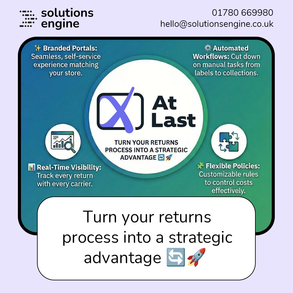 UKSolutionsEng's tweet image. Turn Your Returns Process into a Strategic Advantage 🔄🚀

solutionsengine.co.uk/service/atlast/

#Ecommerce #Logistics #ReturnsManagement #CustomerExperience #SolutionsEngine #AtLast