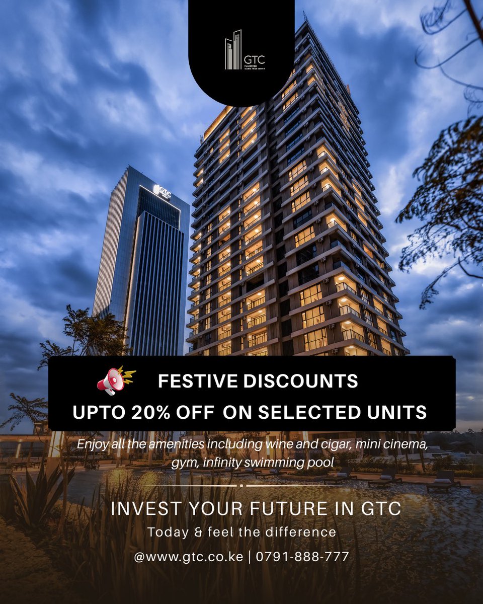GTCKenya1's tweet image. Celebrate this season with a new level of convenience
Enjoy up to 20% OFF on pre-selected GTC units and immerse yourself in curated experiences with serene views, top-tier amenities, and a home designed for modern elegance.

Up to 15% ROI
Offer valid until 4th Jan 2026.