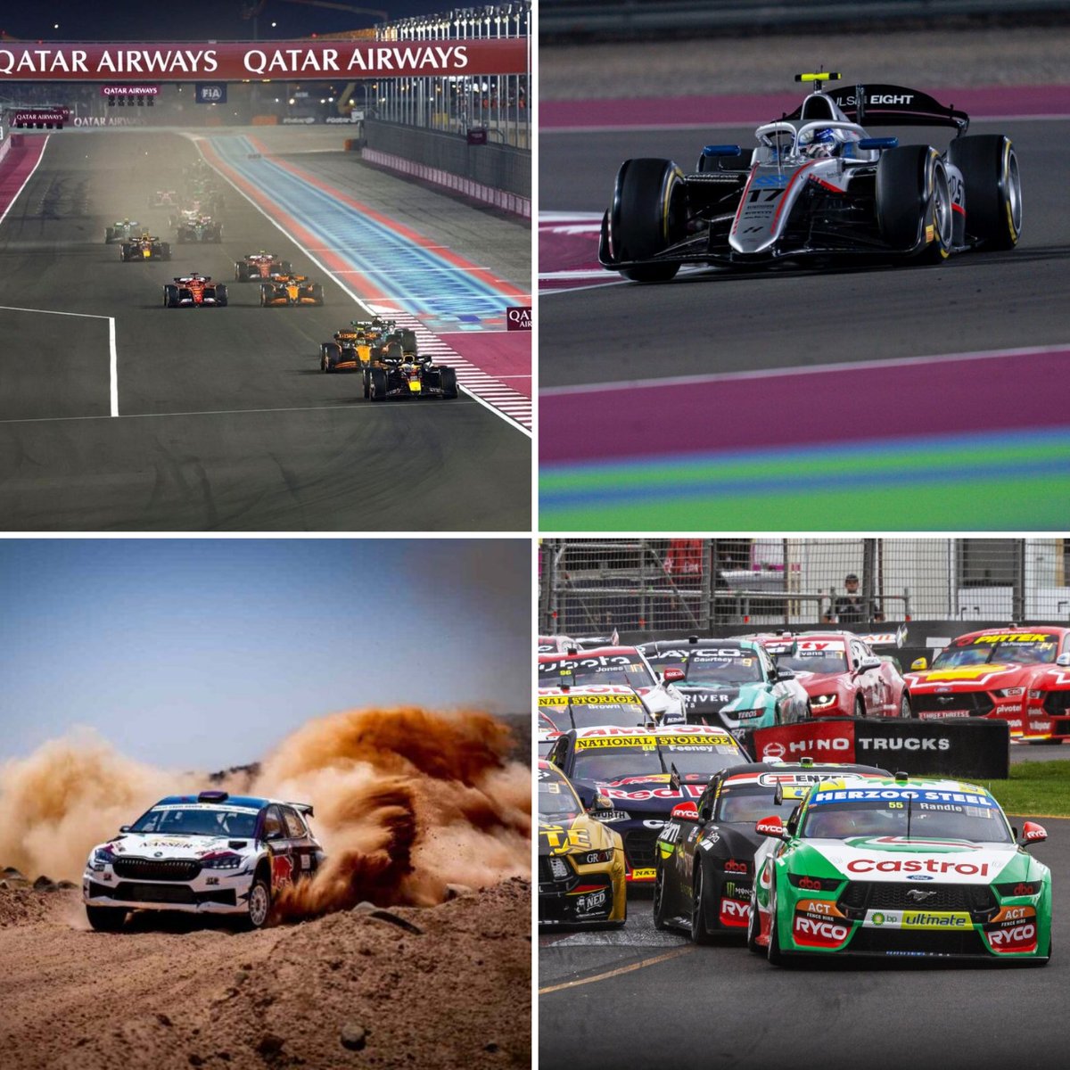 🏁 MOTORSPORT 24-30 NOVIEMBRE 🏁

(*) Última ronda

🏎️🇶🇦 F1 y F2 - Lusail
🏎️🇸🇦 WRC* - Rally Arabia Saudí
🏎️🇦🇺 Supercars* y más - Adelaida
🏎️🇯🇵 Super Formula Lights* - Motegi
🏎️🇧🇷 F4 Brasileña y más - Brasilia
🏎️🇦🇪 Formula Trophy - Dubai