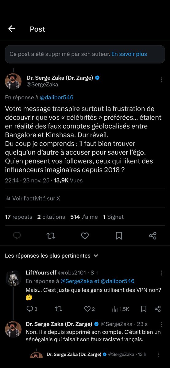 Aujourd'hui est une victoire contre la désinformation climatique, le racisme et la haine. Ces faux profils qui nous manipulent depuis l'Asie et l'Afrique, et insultent des scientifiques de France font dorénavant profil bas et suppriment comptes et messages.

La question