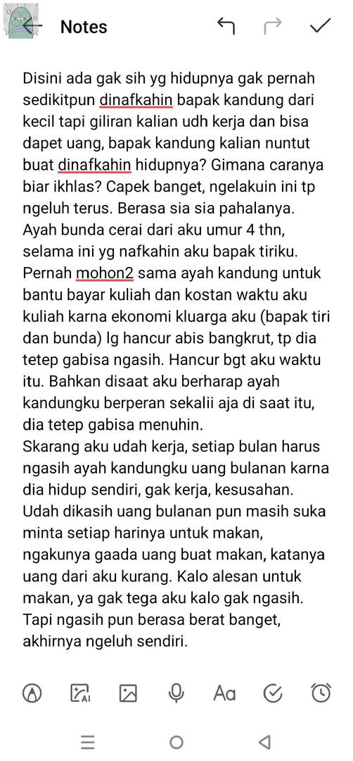 Tanyarl Gimana caranya biar ikhlas guys? Aku kerja capek capek, harus ngorbanin diri sendiri, uang yg seharusnya bisa ditabung buat diri sendiri malah untuk ngasih orang yg gak pernah menuhin tanggung jawabnya. Capek💚