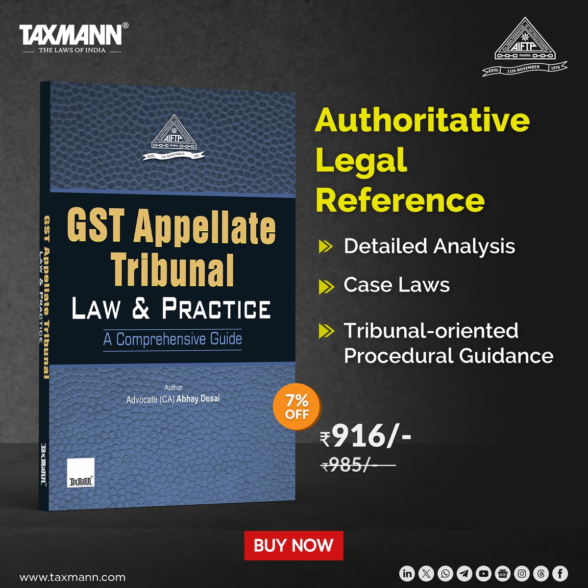taxmannindia's tweet image. A Complete Manual for GSTAT—Structure, Jurisdiction, Appeals &amp;amp; Practice
Includes 200+ Case-laws, Filing Procedures, Pre-deposit Rules &amp;amp; AI-driven Insights.

Preview: taxmann.social/LfEzx

Like it? Buy now with Free Expedited Shipping &amp;amp; get a Limited Period Discount!…