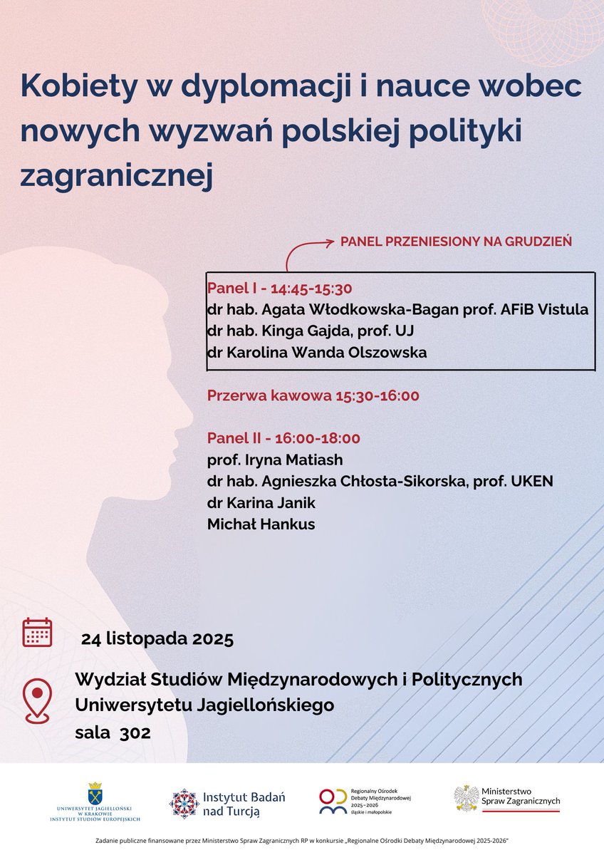 Z przyczyn niezależnych od organizatora panel 1 zostaje przesunięty na grudzień. 
W związku z tym zapraszamy na kawę o 15:30, a później na panel 2.