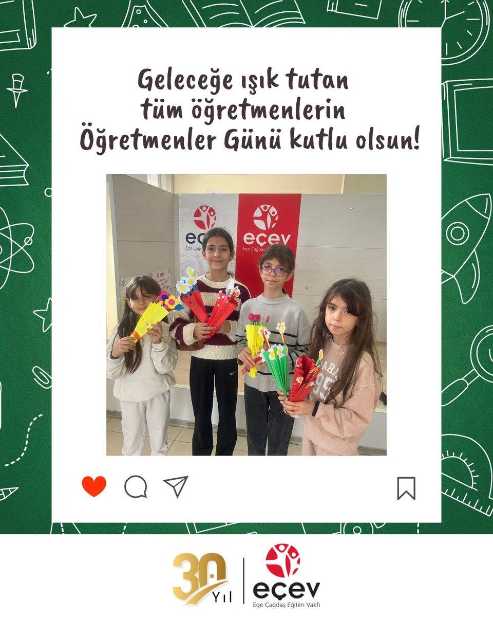 Başöğretmenimiz Mustafa Kemal Atatürk’ün izinde aydın nesillerin yetişmesi için emek veren tüm öğretmenlerimizin Öğretmenler Günü kutlu olsun!

.
.
.
 #eçev #eçev30yaşında #öğretmenlergünü