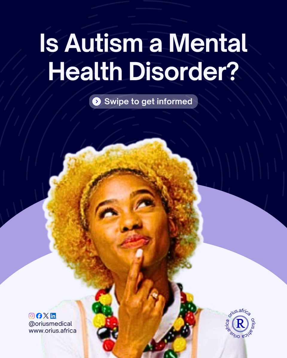 oriusmedical's tweet photo. Is Autism a mental health disorder?

We break down the key distinction and explain why Autistic people still need mental health support.

🤔 Swipe to find out!

#Neurodiversity #AutismAcceptance #ASD #MentalHealthFacts https://t.co/jacJ4tX2La
