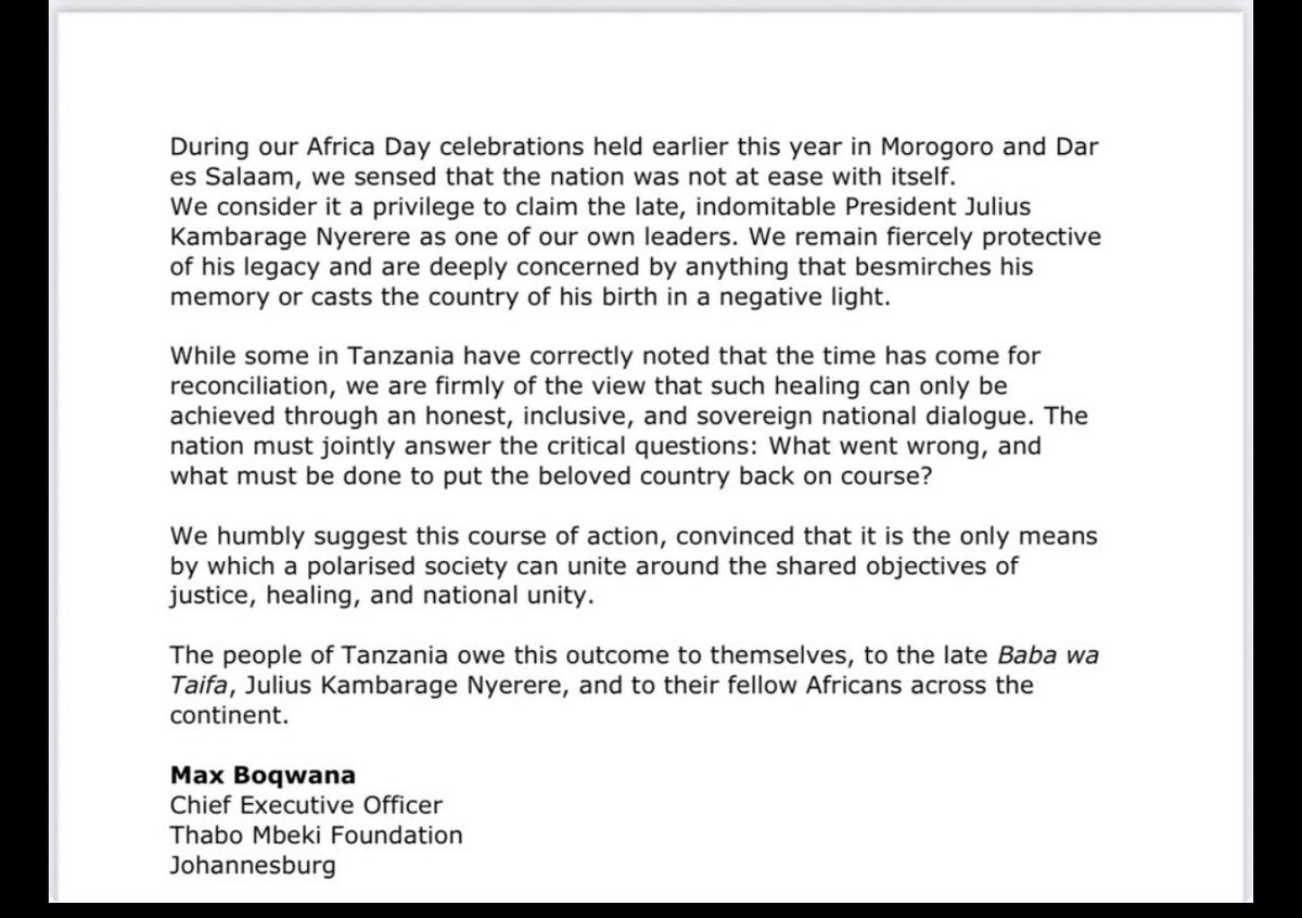 awamisammy's tweet image. THABO MBEKI ON TANZANIA 

&quot;This leads to the deeply troubling conclusion that the UR of Tanzania currently lacks a legitimate government, suggesting instead that the current administration has been imposed upon the people through a combination of force and fraudulent means.&quot;