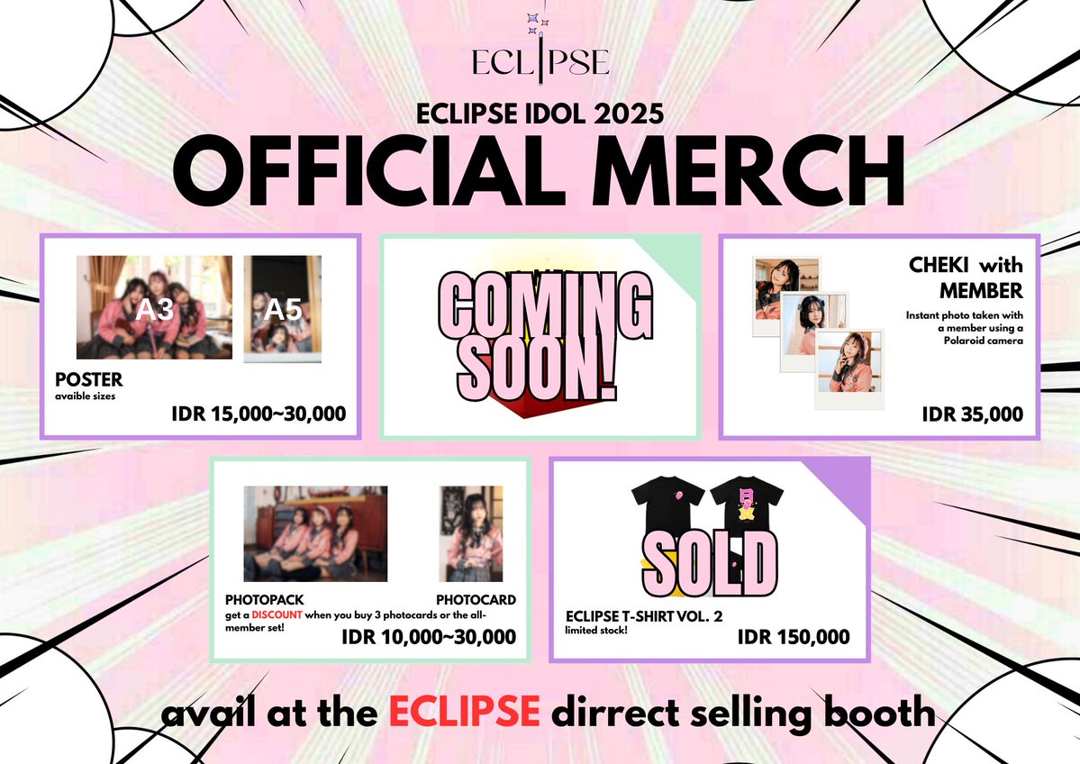 Eclipse_aidoru's tweet image. 《ECLIPSE #OfficialMerchandise ❤‍🔥‼️》

Pastikan untuk mampir di booth direct selling untuk mendapatkannya!⭐🌙☀️

Informasi lebih lanjut bisa langsung chat DM Instagram @eclipse.idol ❣️

#Eclipse #EclipseIdol