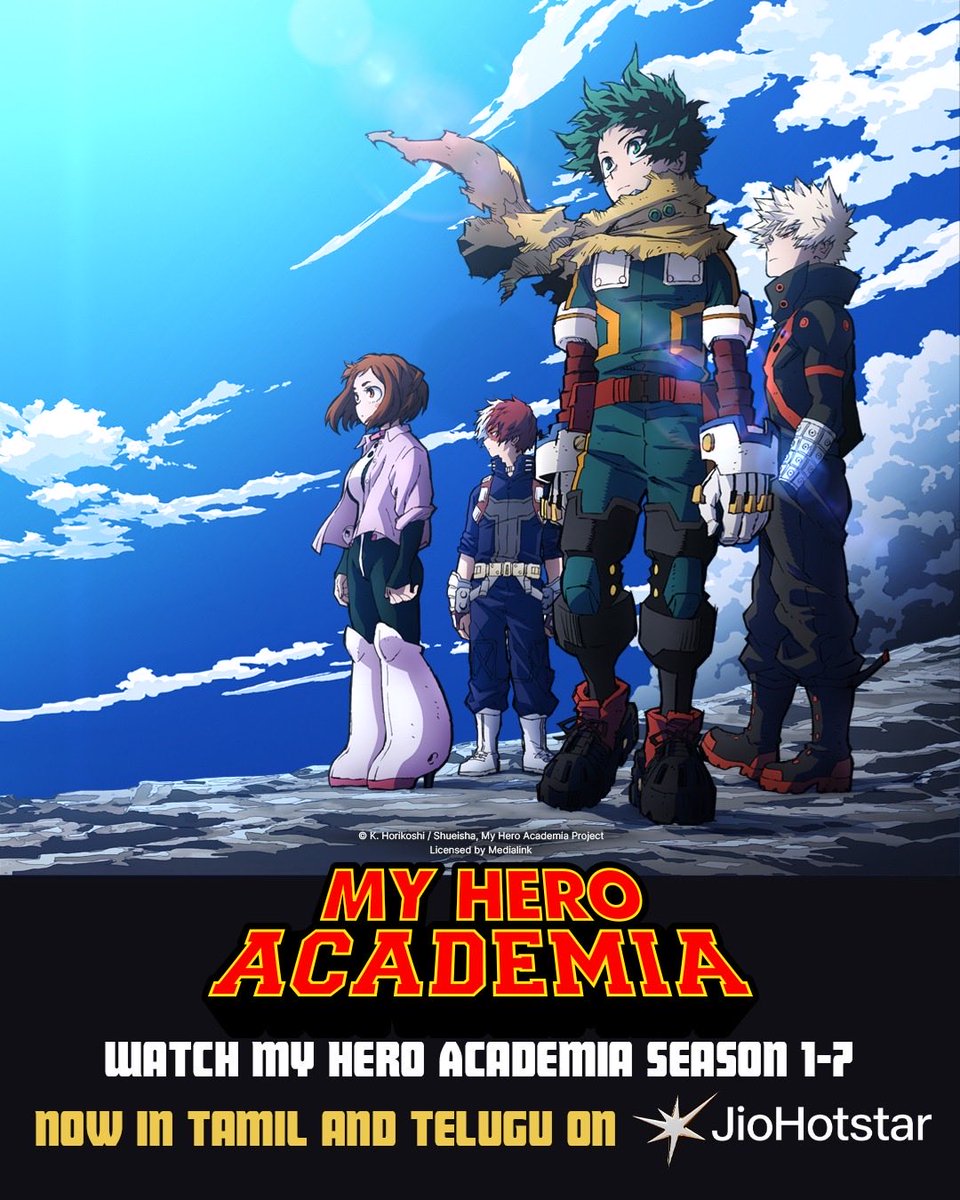 MTVIndia's tweet image. The rise of the heroes is here, now in your language! 🔥

Watch My Hero Academia S1-7 in TELUGU &amp;amp; TAMIL on JioHotstar! 🍿🎥🤩

#MHA #JioHotstar #WatchNow #MTV #MTVIndia #Anime